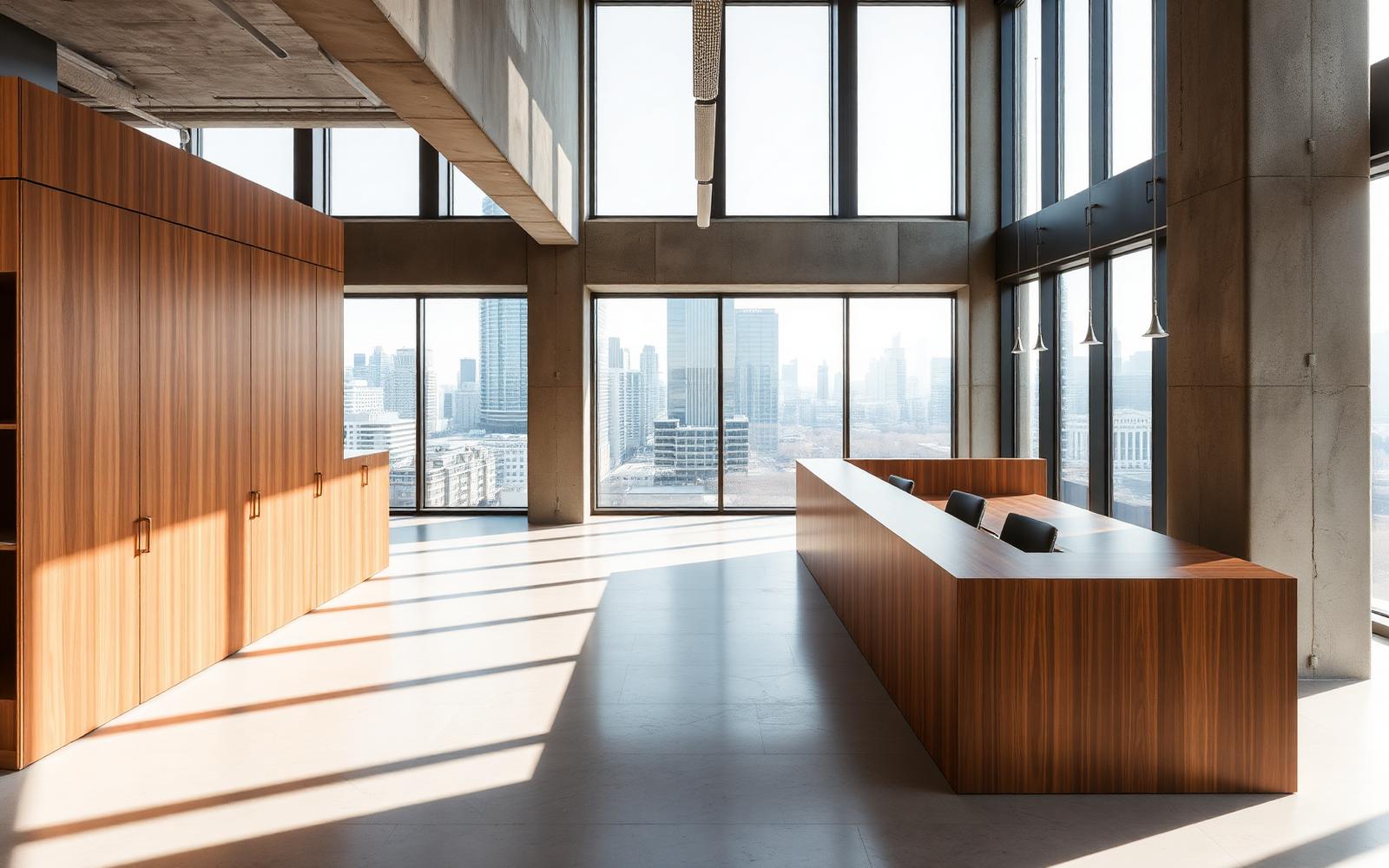 Modern office interior with city views